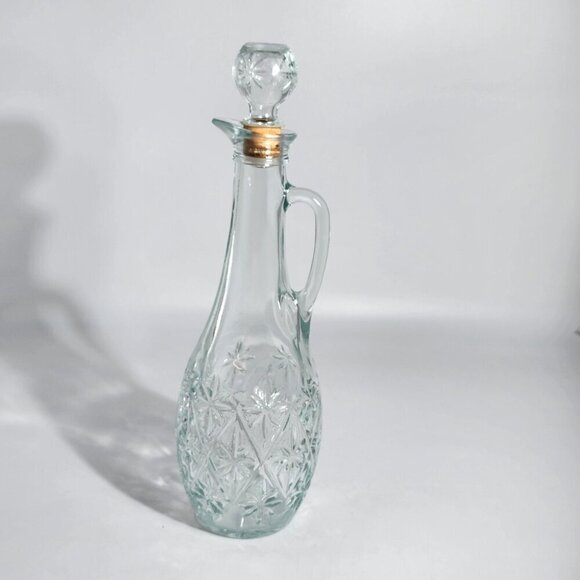 Unbranded Other - Starburst Daisy In Triangles Cut Glass Decanter With Stopper and Cork Vintage